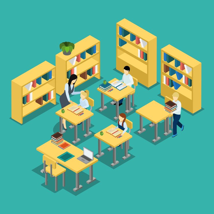 Free Vector education middle school classroom isometric banner 