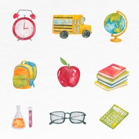 Free vector education object vector watercolor set educational graphic