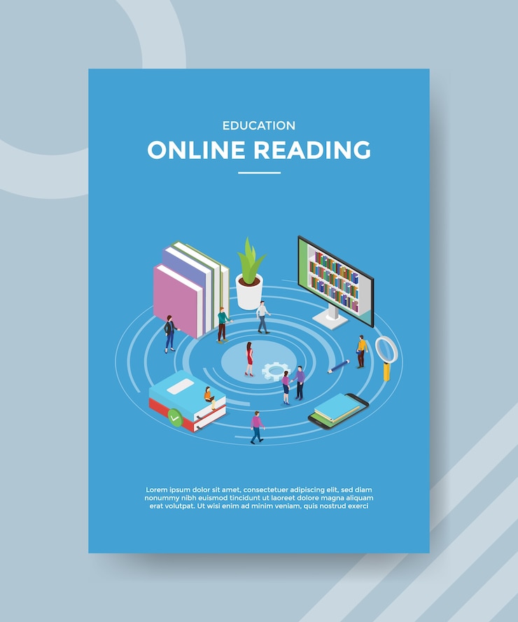 Free Vector education online reading people around book computer smartphone