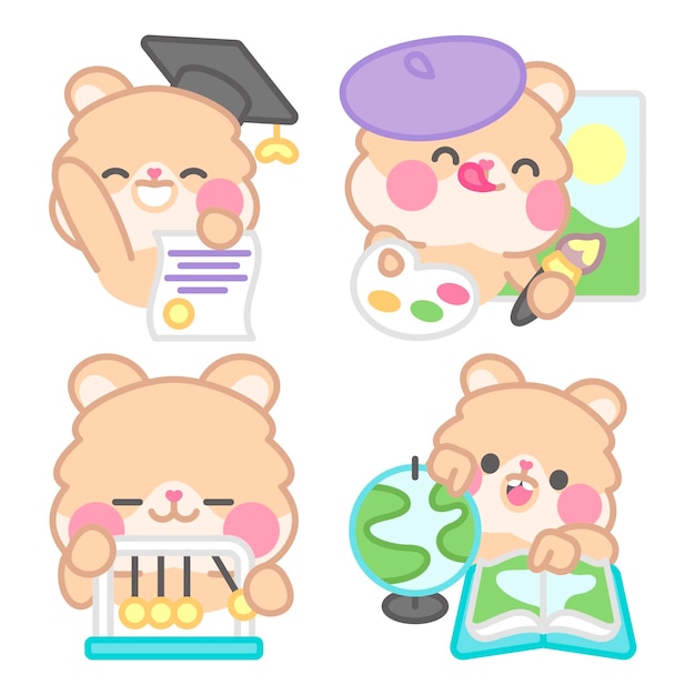 Free vector education stickers collection with kimchi the hamster