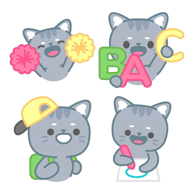 Free vector education stickers collection with tomomi the cat