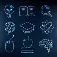 Free vector education technology blue icons vector digital and science graphic set