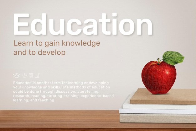 Education template with apple on book stack