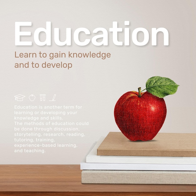 Бесплатное векторное изображение Шаблон образования с яблоком на стопке книг