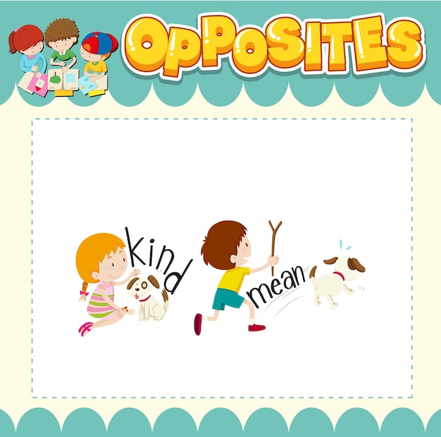 Education word card of English opposites word