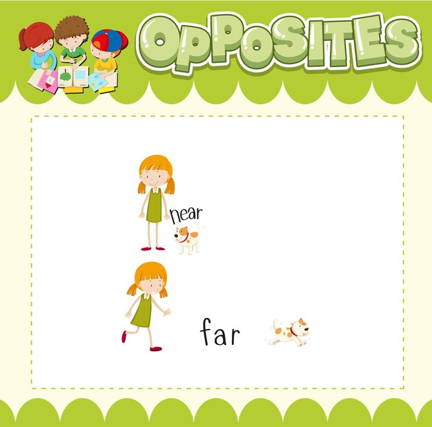 Education word card of English opposites word