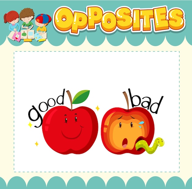 Free vector education word card of english opposites word