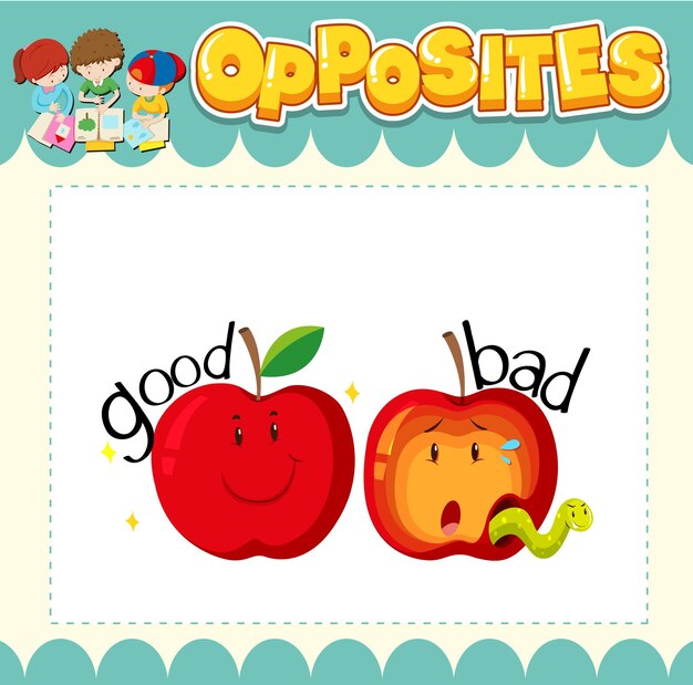 Education word card of English opposites word