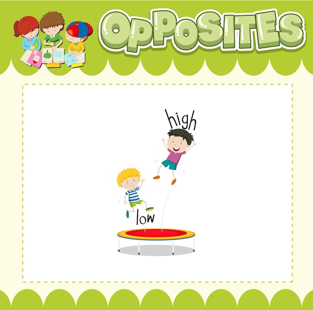 Free vector education word card of english opposites word