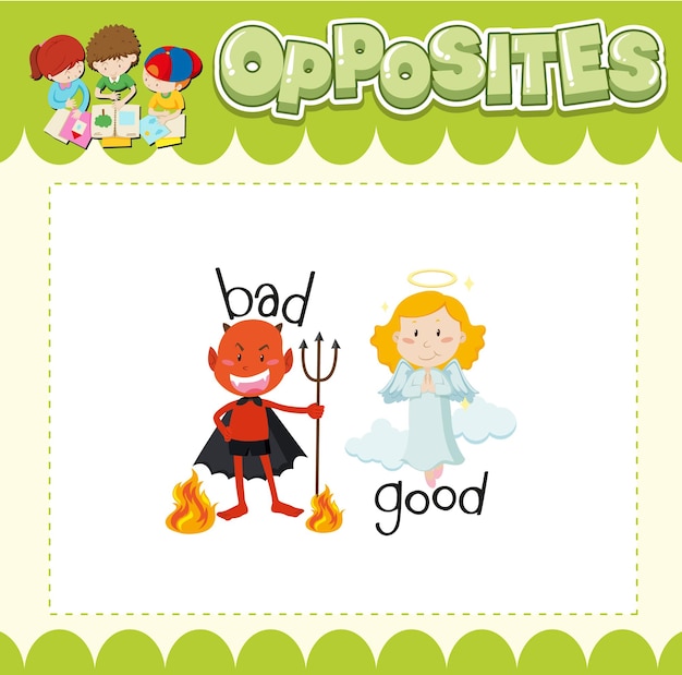 Free vector education word card of english opposites word