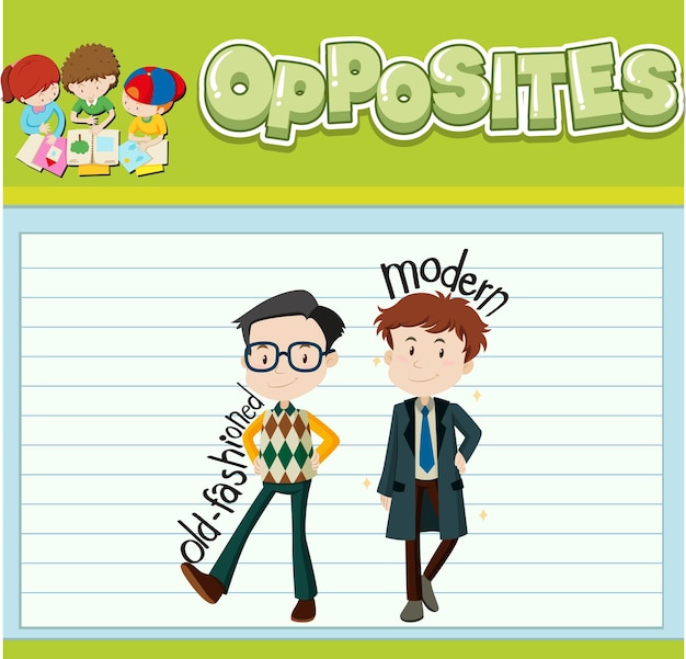 Free vector education word card of english opposites word