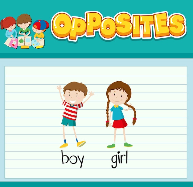 Free vector education word card of english opposites word