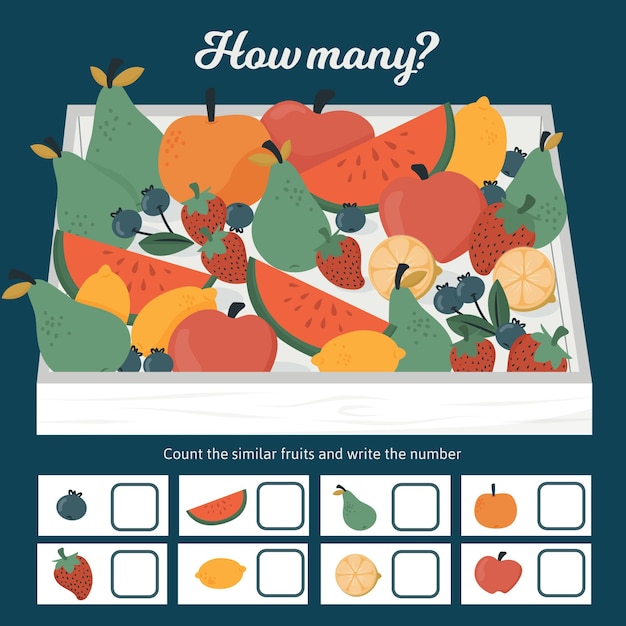 Free vector educational counting game for kids with fruits