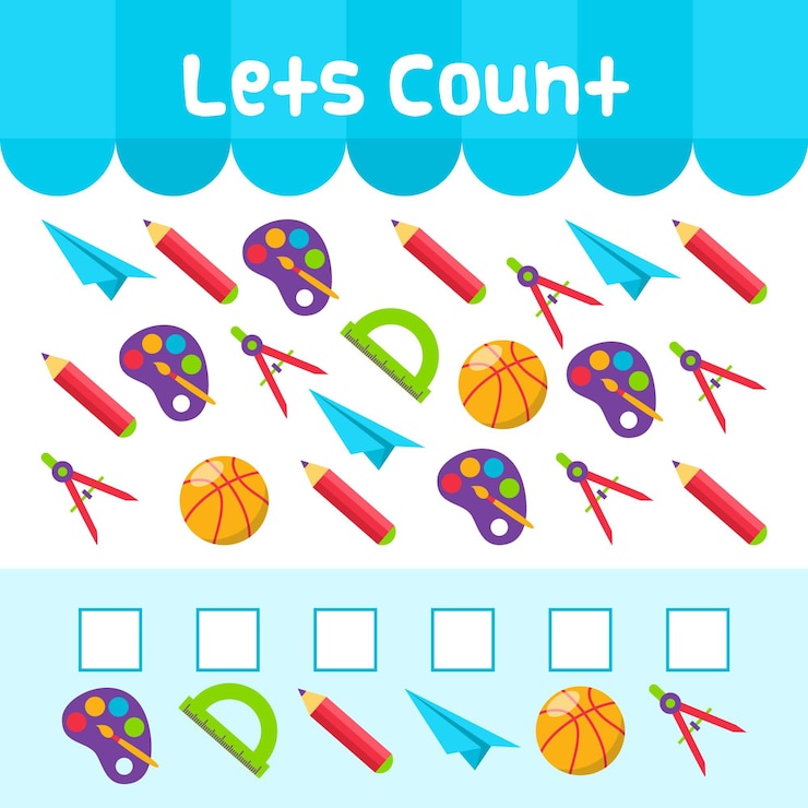 Free Vector educational counting game for kids with school elements