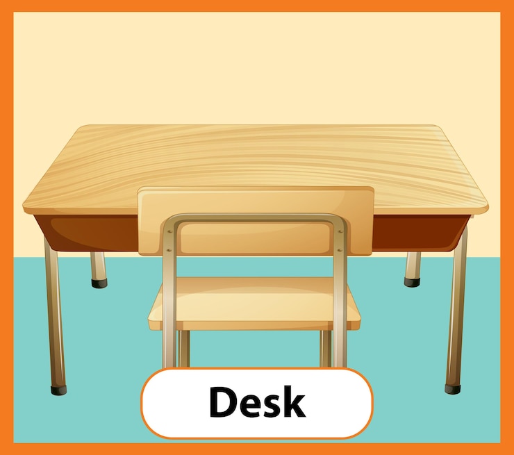 Free Vector educational english word card of desk