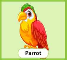 Free vector educational english word card of parrot