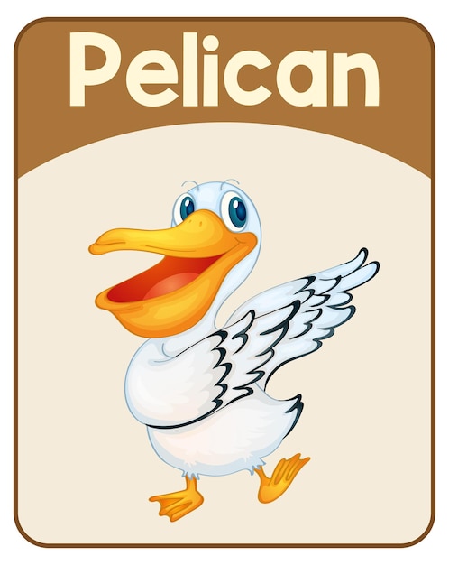 Free vector educational english word card of pelican