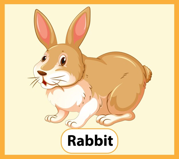 Образовательная английская словарная карточка кролика
