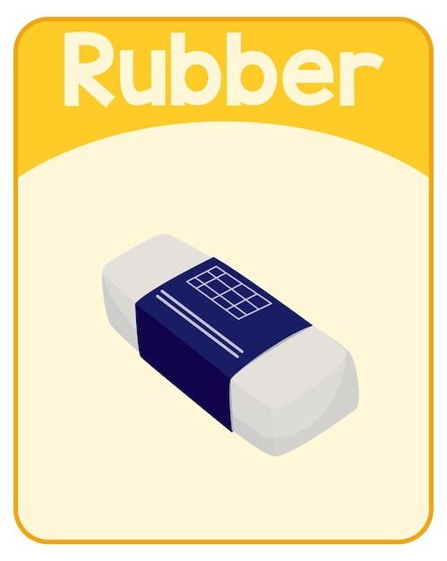 Free vector educational english word card of rubber