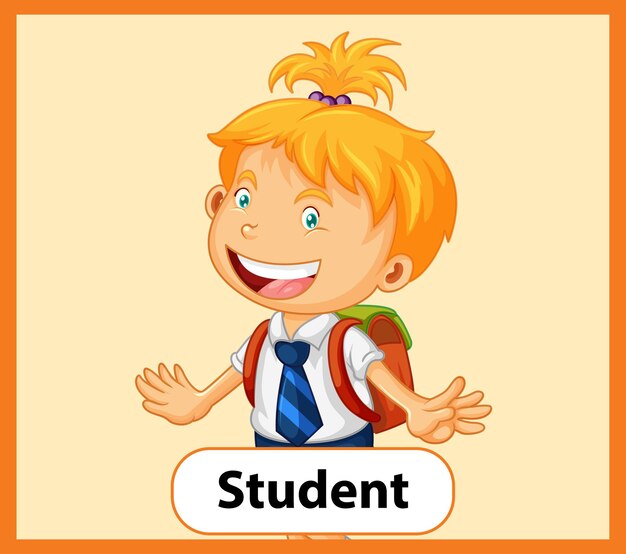 Educational English word card of student