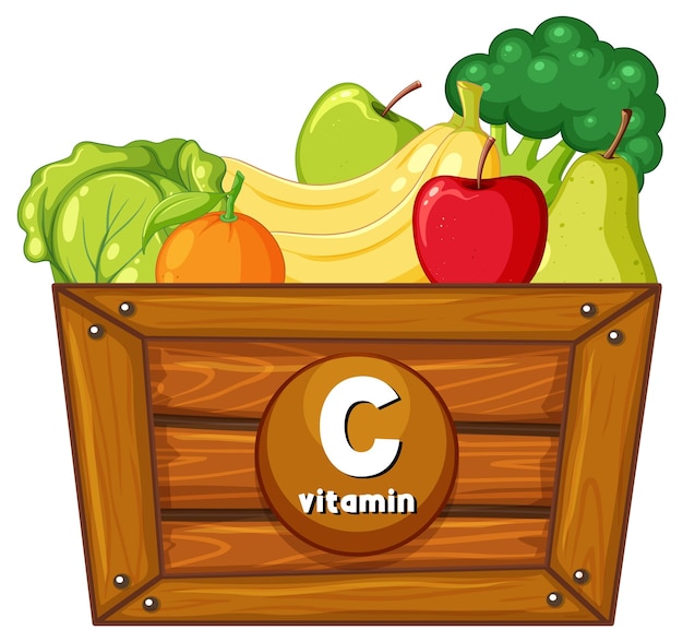 Free vector educational group of food in wooden crate