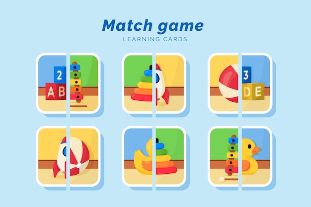 Free vector educational match game for children with toys