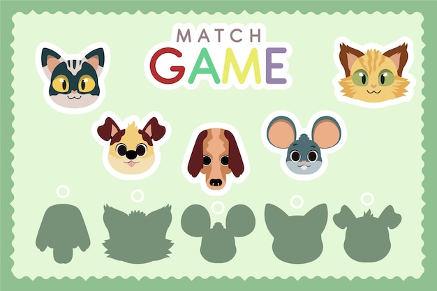 Free vector educational match game for kids with animals