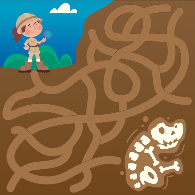 Educational maze for children with dinosaur bones