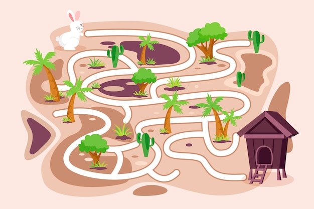 Бесплатное векторное изображение Развивающий лабиринт для детей с зайчиком
