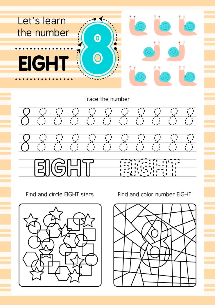 Free Vector educational number eight worksheet