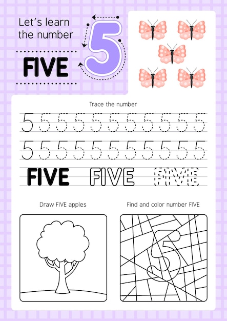 Educational number five worksheet