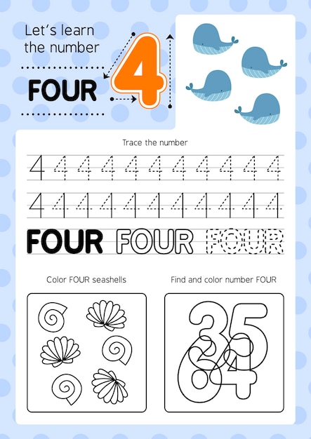 Free vector educational number four worksheet