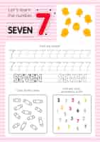 Free vector educational number seven worksheet