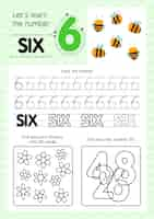 Free vector educational number six worksheet