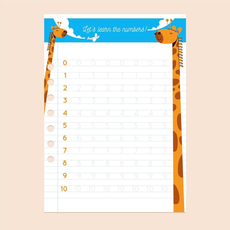 Free Vector educational numbers tracing worksheet