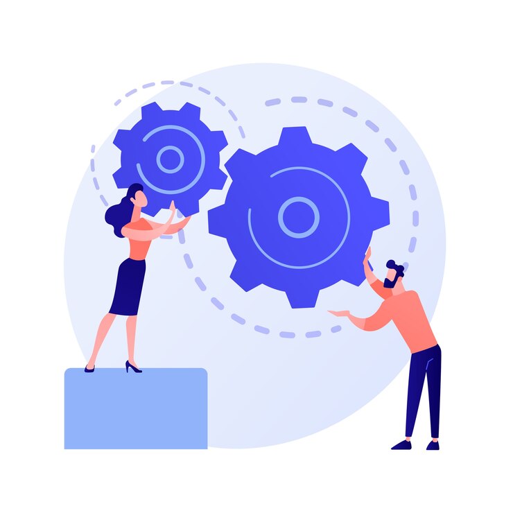 Free Vector effective coworking. colleagues togetherness, workers collaboration, teamwork regulation. workflow efficiency increase. team members arranging mechanism.