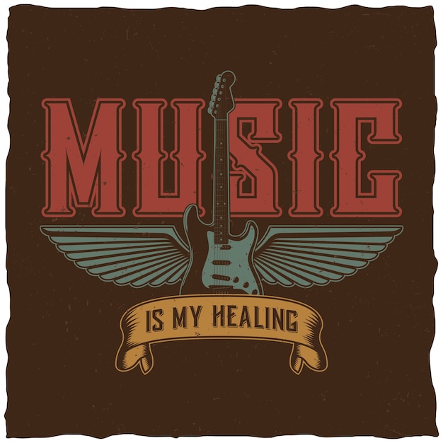 Free vector effective music poster with words music is my healing