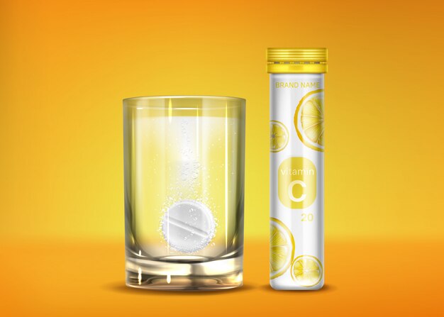 Effervescent vitamin C pills with fizz bubbles