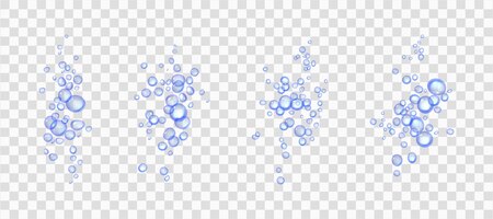 Free vector effervescent water or oxygen fizz blue air bubbles realistic 3d vector illustration moving underwater fizzing champagne or soda drink design elements isolated on transparent background