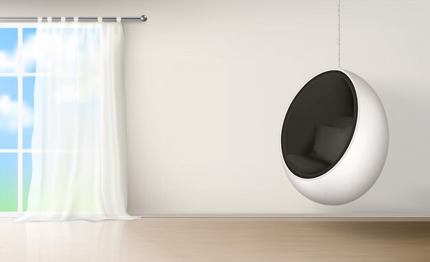 Egg chair in room interior realistic vector