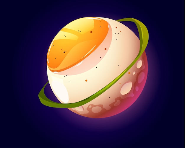 우주 공간에서 계란 행성입니다. 재미있는 음식 난자 구체