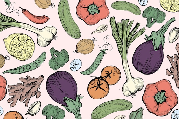 Бесплатное векторное изображение Фон баклажанов и пищевых ингредиентов
