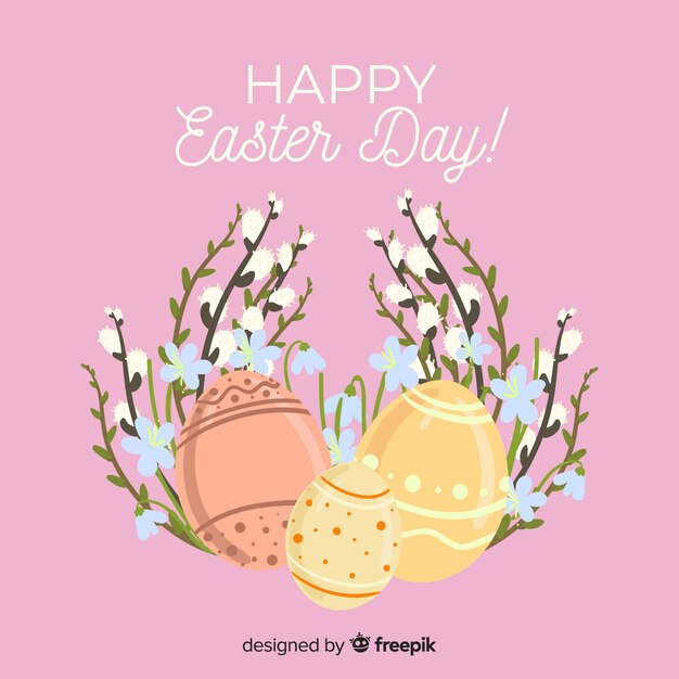 Eggs and flowers easter day background