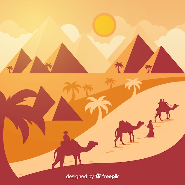 Free vector egypt background with landscape in flat design