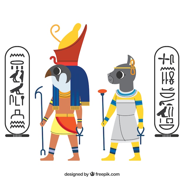 Vettore gratuito collezione di simboli e divinità egiziane