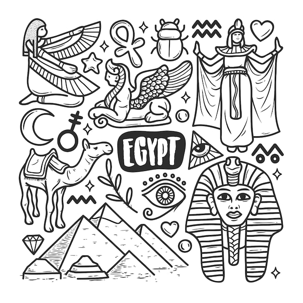 Egypt Icons Hand Drawn Doodle Coloring