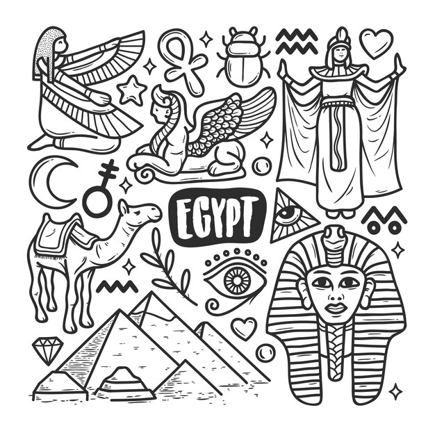 이집트 아이콘 손으로 그린 낙서 색칠