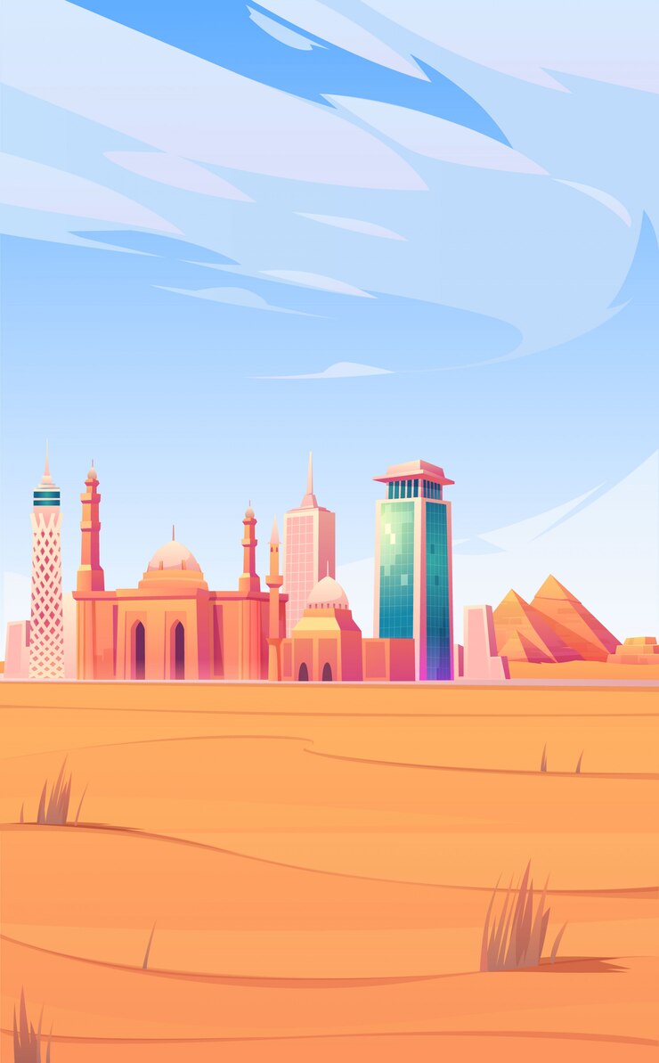 Free Vector egypt landmarks, cairo city skyline mobile screen