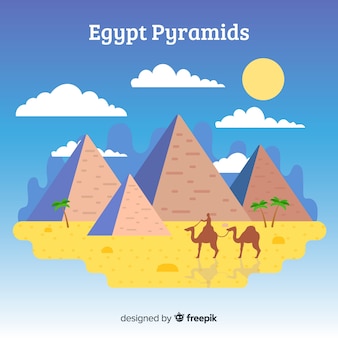 Sfondo paesaggio egitto con piramidi e cammelli