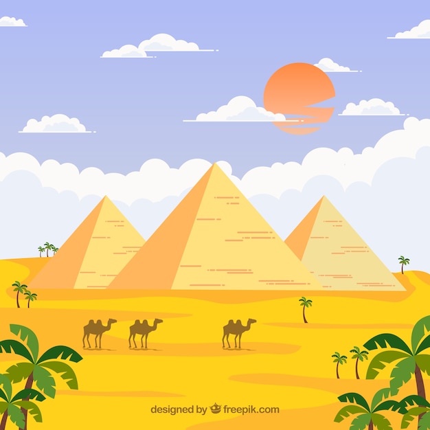 Free vector egypt landscape with caravan